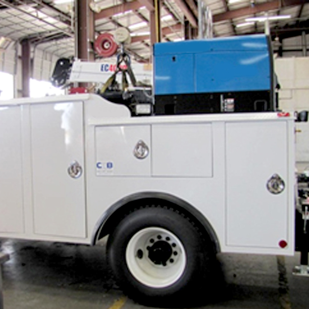 Back of white utility truck body