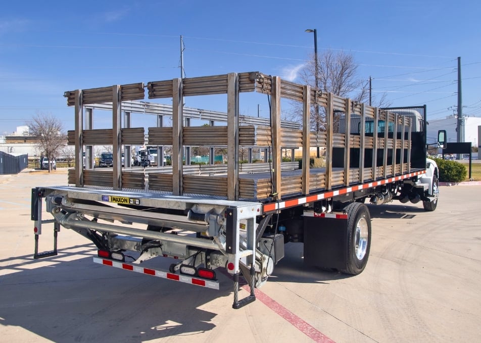 Back view of stake bed body with Maxon liftgate
