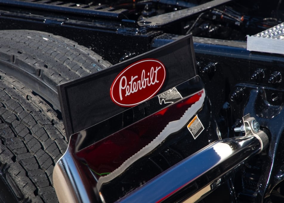 Close up of chrome fender on Peterbilt truck