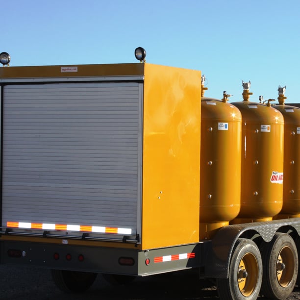 Back of custom-built yellow truck body