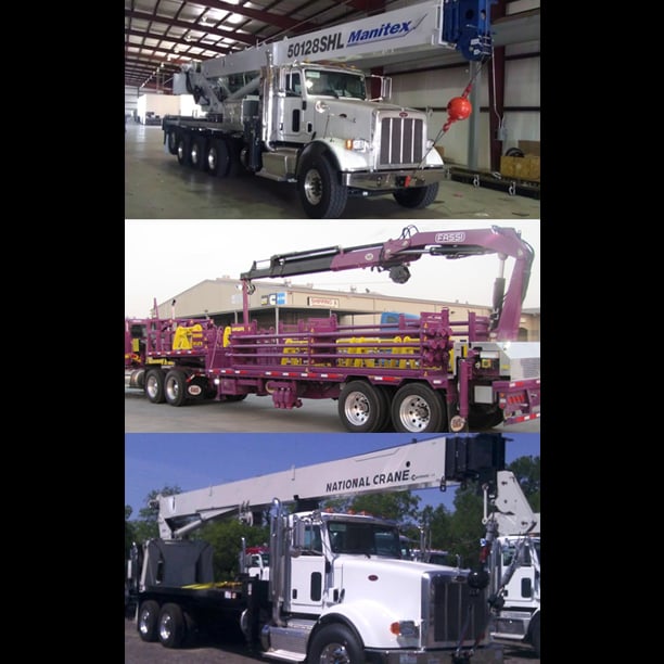 Compilation of images of three custom-built trucks