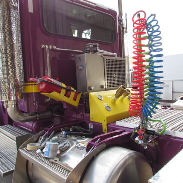 Purple truck with custom components