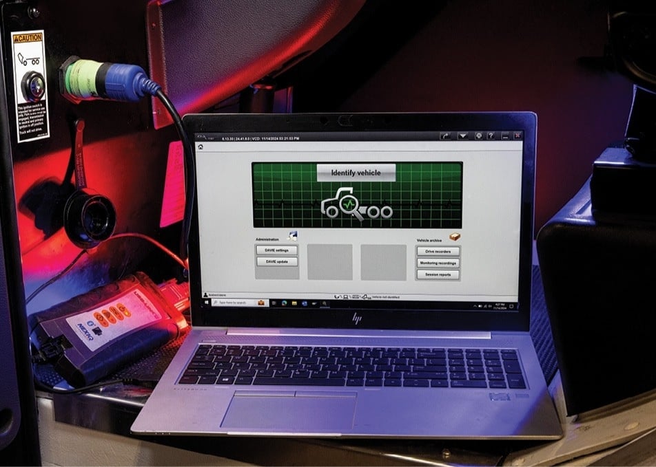 Close up of laptop screen runnign diagnostics on truck