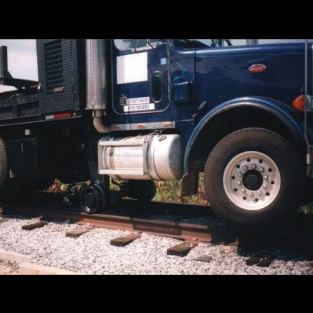 close up of truck with mid-mount rail gear
