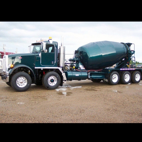 Green cement mixer truck