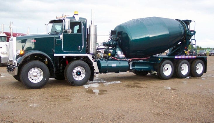 Green cement mixer truck